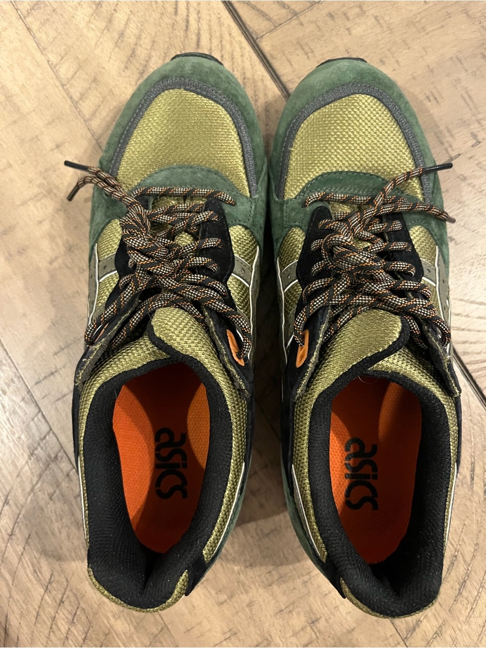 ASICS Olive Green Suede & Mesh Trainer with Orange Accents - Picture 11 of 16